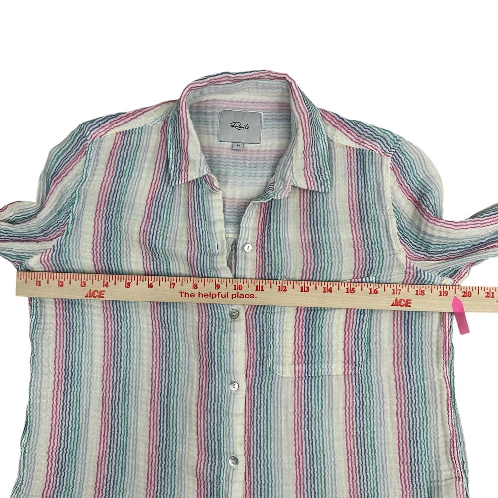 Rails Ellis Button Down Shirt Iris Stripe Size XS Rainbow Lightweight Pastel - Picture 13 of 16